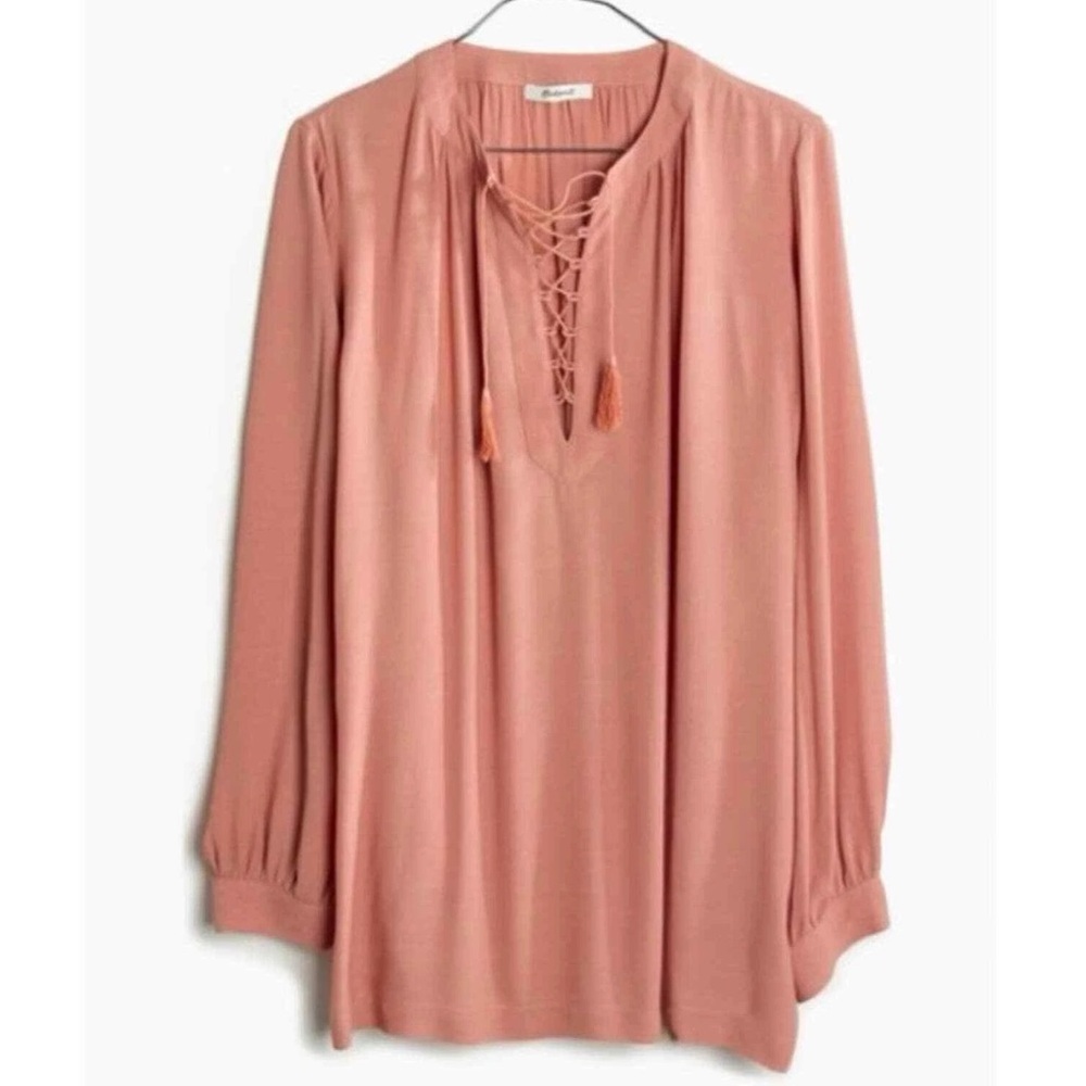 Lace-Up Peasant Blouse in Dusty Pink